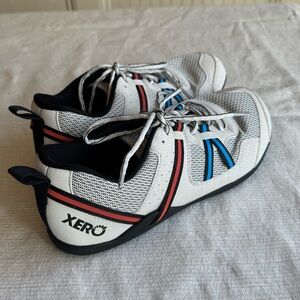 XERO MENS SHOES, Men’s 9.5, White w/ Blue & Red Accents